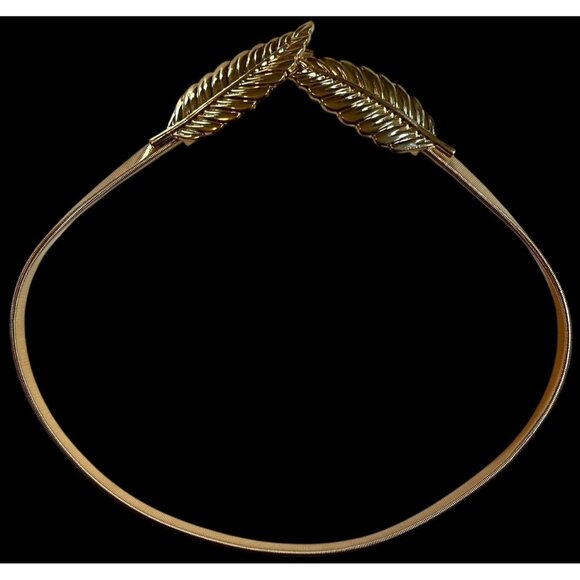 Gold-Plated Retro Metal Leaf Design Belt With Adjustable Stretch Fit - Picture 1 of 6
